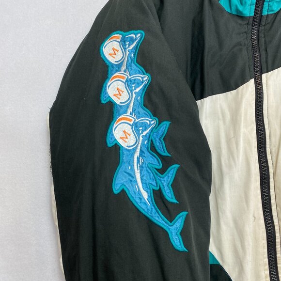 Vtg Miami Dolphins Puffer Jacket Men's L Pro Player Daniel Young Windbreaker - Picture 11 of 16